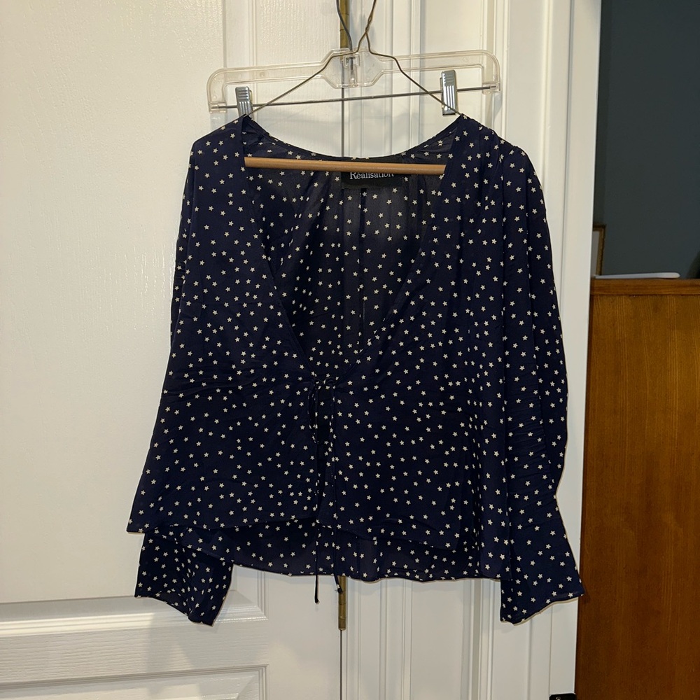 Realisation Par Navy Star Print Blouse